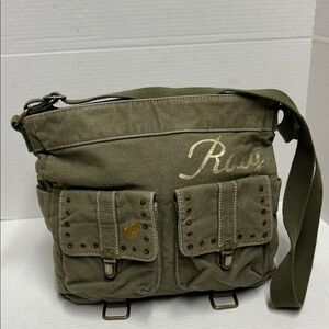 Roxy Khaki Crossbody Bag with Buckle Pockets